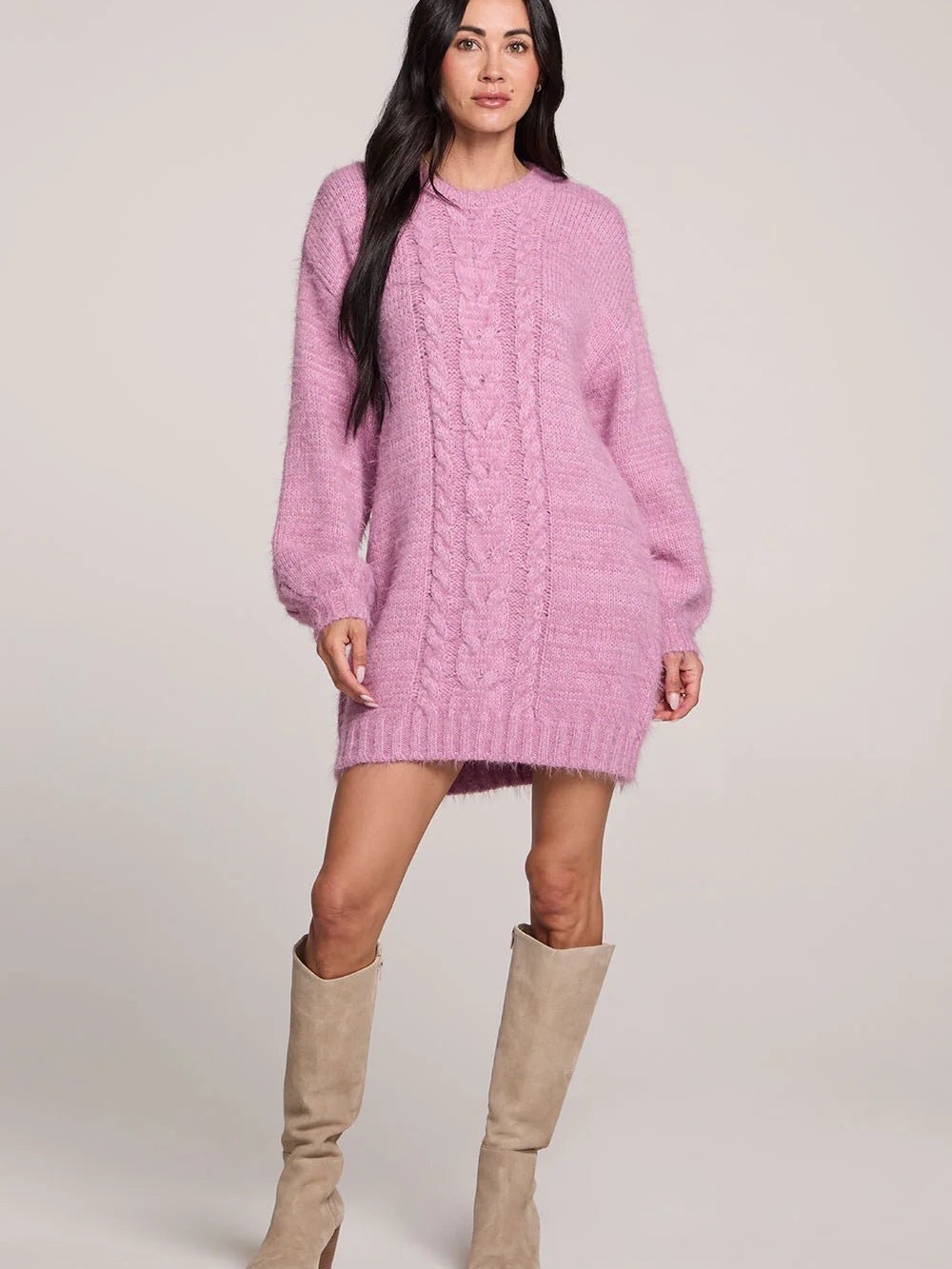 saltwater LUXE Macy Pink Cable-Knit Sweater Dress